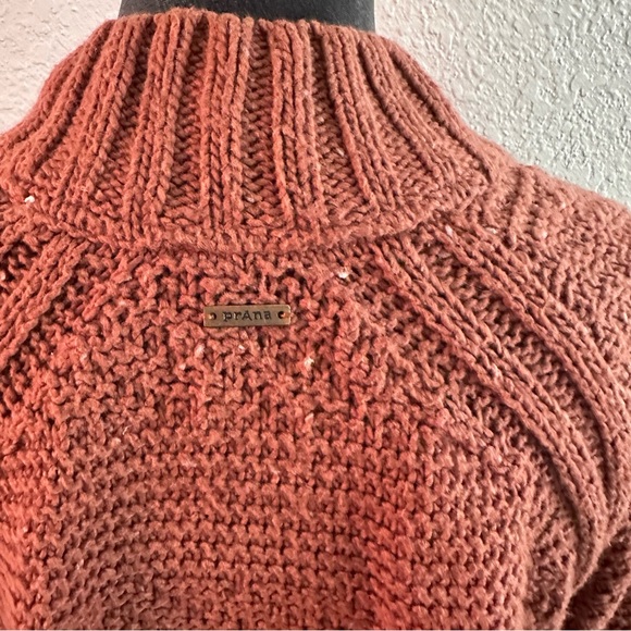 prAna Organic Cotton Textured Knit Mock Neck Sweater Small (Fits M) Rust Brown - Picture 3 of 7